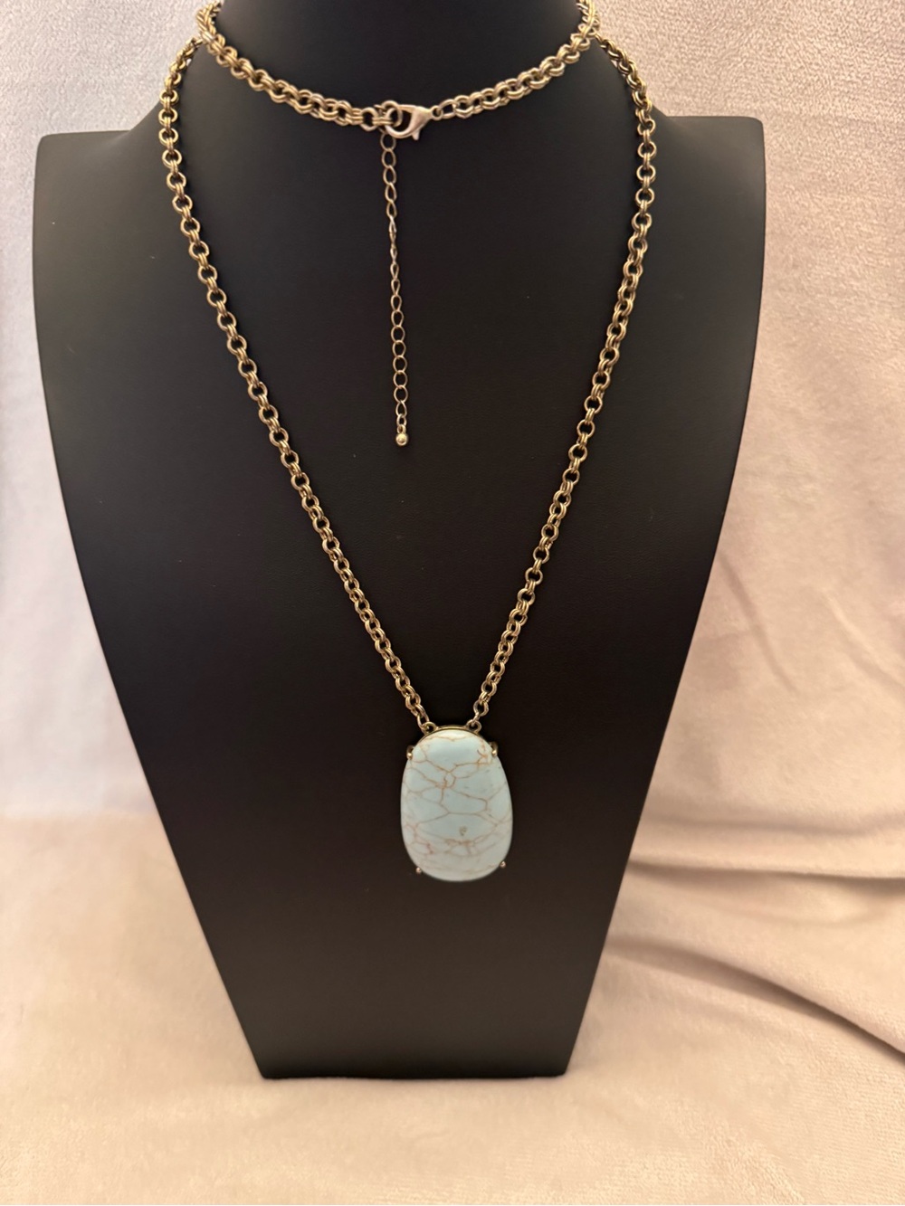 Gold-Tone Necklace with Light Blue Marbled Pendant